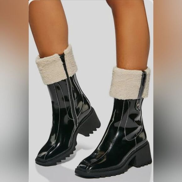 Azela Wang Callaway Black Chunky Heel Boots, Nwt - Picture 2 of 11